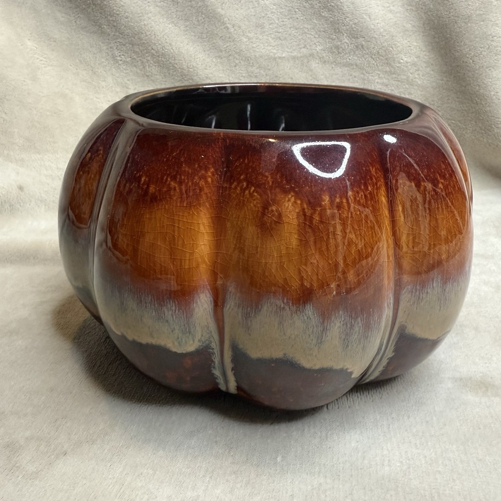 Multicolor Glossy Drip Brown Glaze Layered Ribbed Melon Pottery Planter